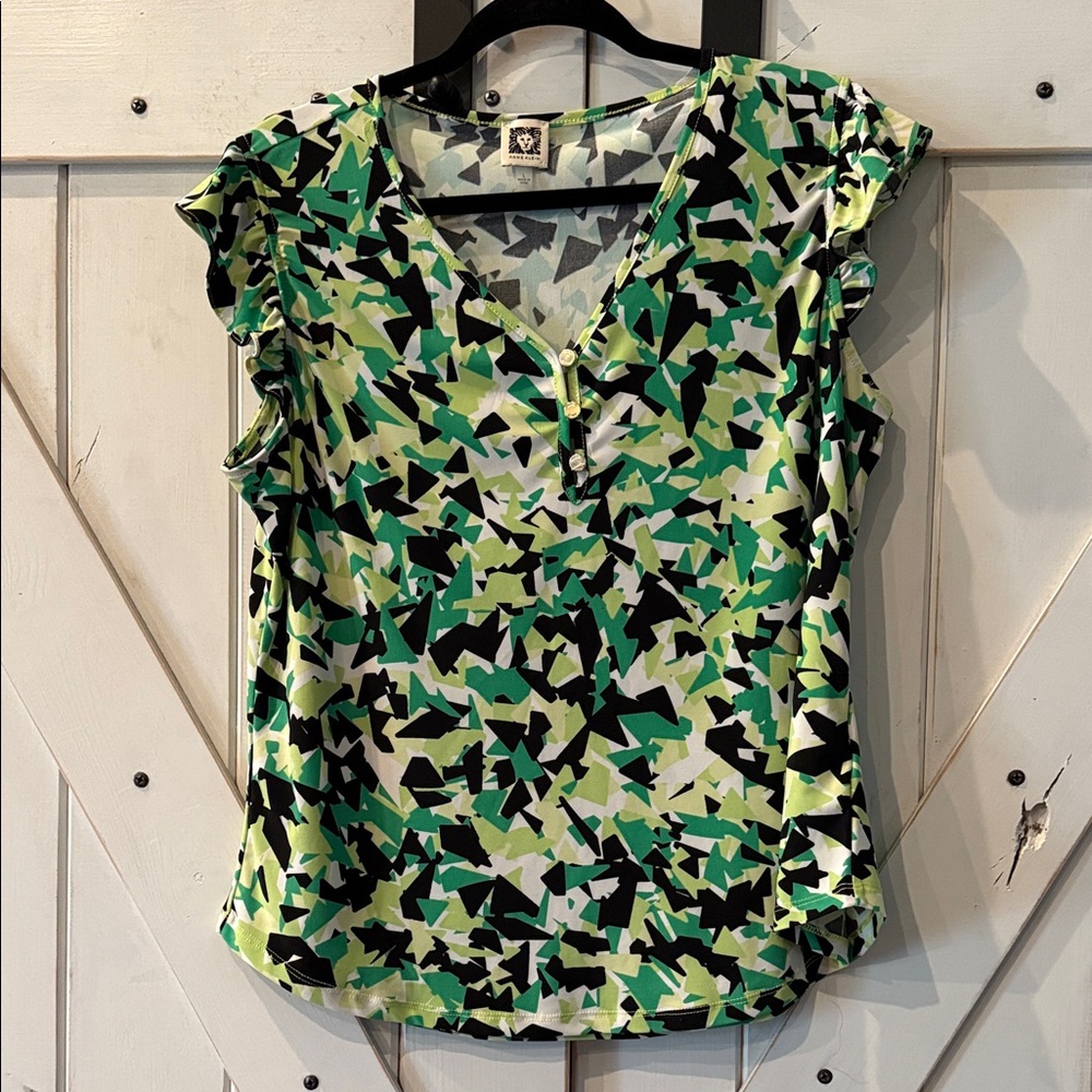 Anne Klein Abstract Green and Black Blouse